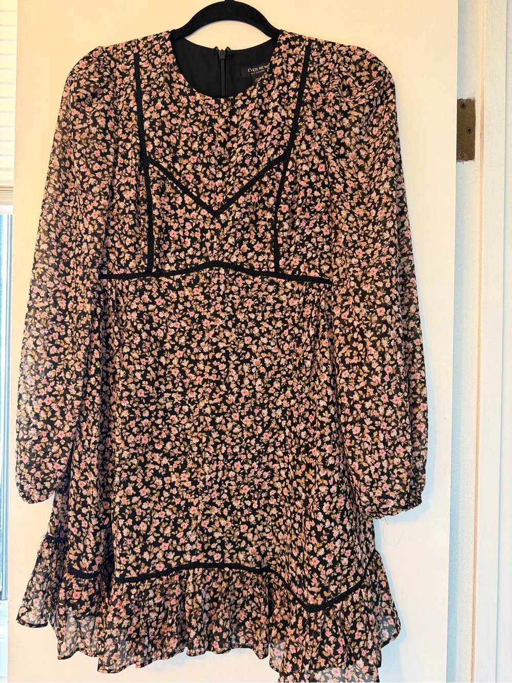 Ever New Black Floral Mini Dress with Pink Blossoms